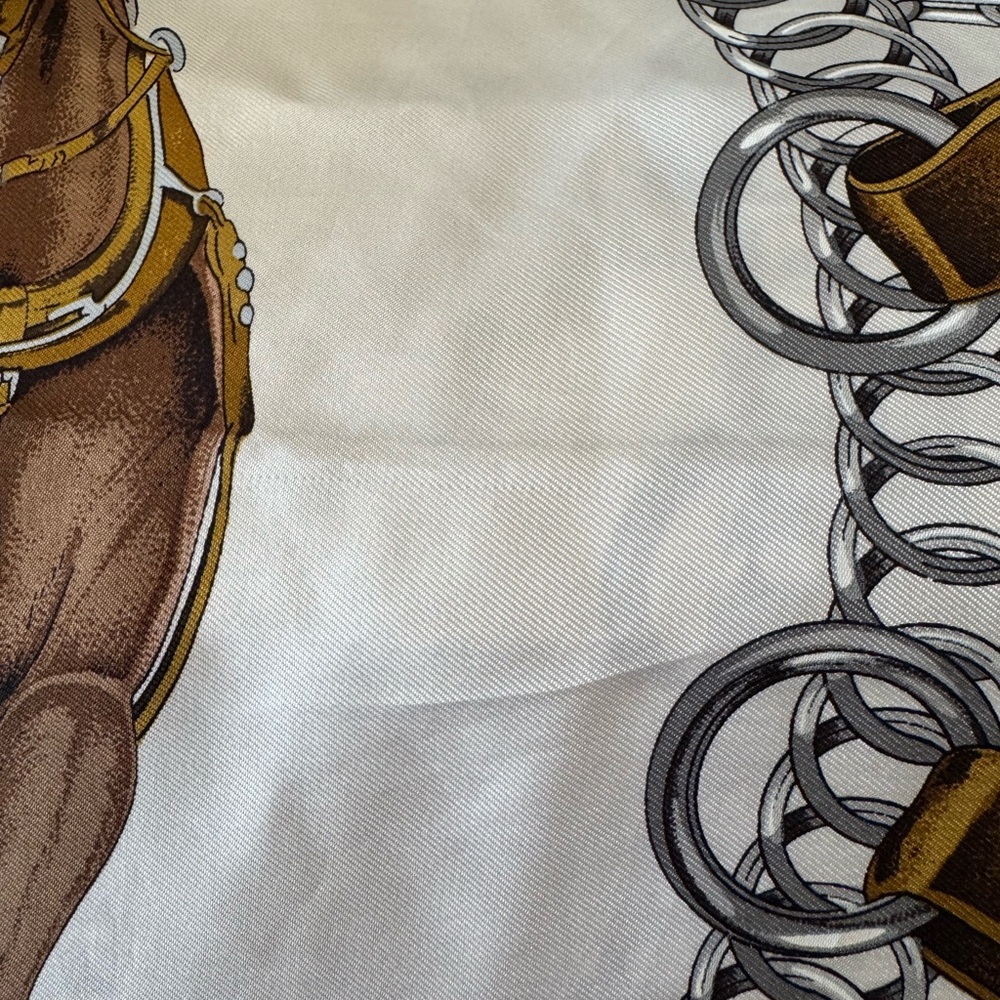 Hermès “Équipages” 100% Silk Scarf by Ledoux – Brown Carriage Equestrian‎ Print - Picture 10 of 13
